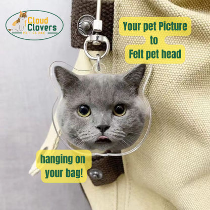 Miniature pet head clone, hanging in the car, or on bags